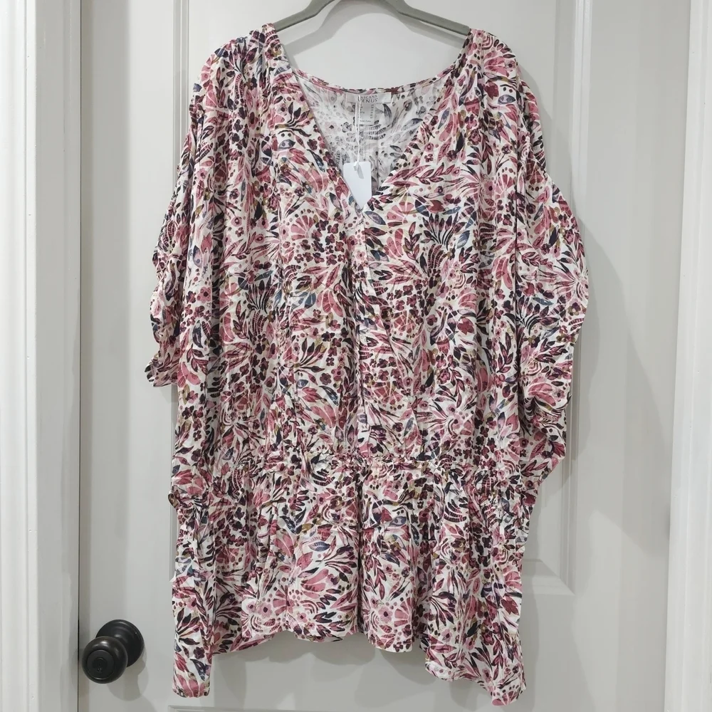LASCANA Nwt Floral Print Dolman Sleeve Surplice Front Blouse, Elastic Waist, 2X - Picture 3 of 15